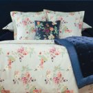 New Pair (2) Yves Delorme Boudoir Collection Standard Shams Cases Neutral Navy Blue Floral Cotton New Pair (2) Yves Delorme Boudoir Collection Standard Shams Cases Neutral Navy Blue Floral Cotton