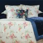 New Pair (2) Yves Delorme Boudoir Collection Standard Shams Cases Neutral Navy Blue Floral Cotton