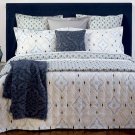 New Yves Delorme Maiolica Queen Flat & Fitted Sheet 2PC Set Graphics Blue Gray White Percale