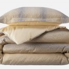 $810 Yves Delorme Ecrit de Loin QUEEN DUVET COVER EURO SHAMS 3PC SET Animal Skin Beige Gold France