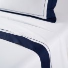 New Yves Delorme Queen Flat Sheet Lutece Marine Organic Cotton Sateen White Dark Navy Blue New Yves Delorme Queen Flat Sheet Lutece Marine Organic Cotton Sateen White Dark Navy Blue