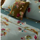 $275 Yves Delorme EAUX QUEEN FITTED SHEET White Floral Petal Fjord Blue Organic Cotton Sateen France