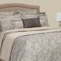 $375 New Yves Delorme Queen Flat Sheet Opal Triomphe Pierre Tan Sateen Navy Blue Jacquard Border