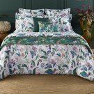 YVES DELORME BAHAMAS QUEEN DUVET COVER & 2 STANDARD PILLOWCASES SET BOTANICALFLOWERS WHITE GREEN