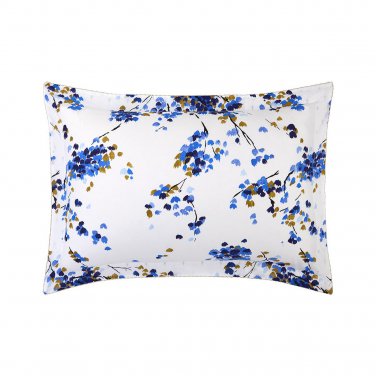 New Pair Yves Delorme Canopee 2 Standard Shams Set White Blue Foliage Tree Art Deco France