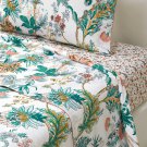 $350 Yves Delorme Golestan King Flat Sheet Floral Botanical Chintz White Green Multi Cotton France