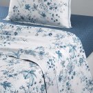 $450 Yves Delorme Sylve Queen Duvet Cover 92x92" Peacock Blue White Flowers Wavy Graphic Organic