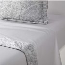 $350 Yves Delorme FOULARD King Size Flat Sheet 114x116" Grey Damask Paisley Border France