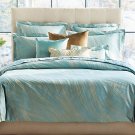 $275 Yves Delorme Queen Flat Sheet 94x116" Far Away Au Loin Horizon Blue Damask Wavey Border France