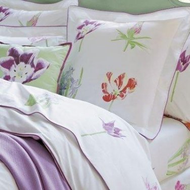 Yves Delorme Pele Mele 2 EURO Shams Pillowcases Beautiful Pastel Floral Solid White Cotton France