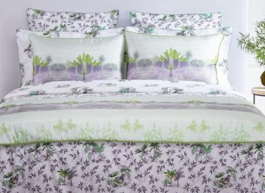 $450 YVES DELORME Mousson Standard Cases Pillow Covers 100% Silk Tropical Landscape Green Purple