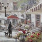 Painting on canvas  with a lady with a dog 50X50cm.