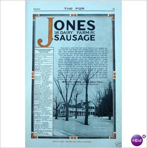 1912 Jones Dairy Farm Fort Atkinson Wi 1 page ad E201