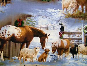 CHRISTMAS FARM ANIMALS Horses Fabric FQ