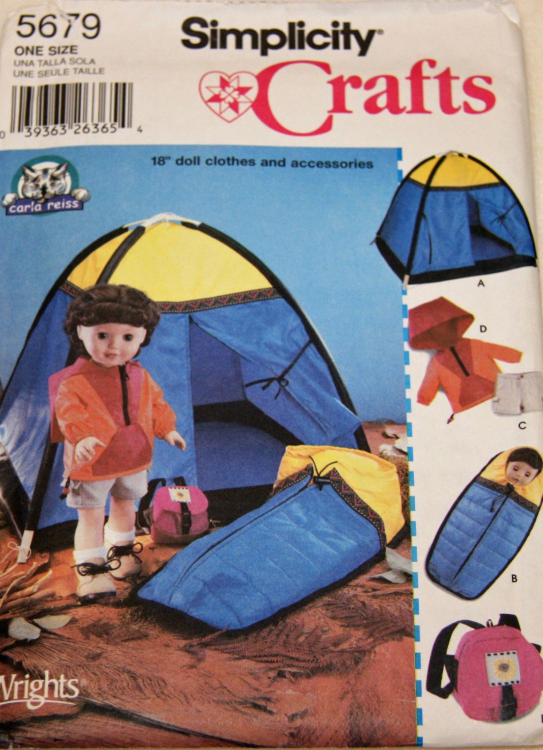 Simplicity Sewing Pattern 5679 18" Doll Clothes & Tent Sleepng Bag Fits