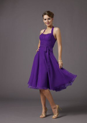 Short A-line Halter Purple Evening Dresses Bridesmaids Dresses Prom Formal Party Gowns MLB002