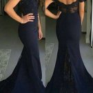 Mermaid Off-the-Shoulder Lace Long Navy Blue Prom Evening Bridesmaid Dresses 01 Mermaid Off-the-Shoulder Lace Long Navy Blue Prom Evening Bridesmaid Dresses 01
