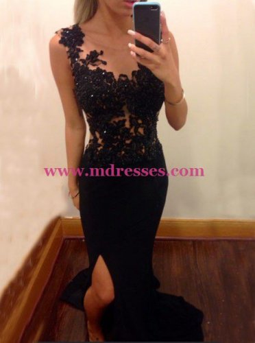 Sexy Long Black Lace Evening Prom Dresses Party Formal Bridal Gowns 04