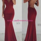 Mermaid Long Red Backless Prom Evening Party Formal Dresses 12