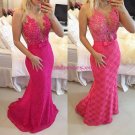 Mermaid Long Pink Lace Prom Evening Party Formal Dresses 14