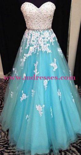 A-Line Sweetheart Blue White Long Wedding Party Prom Evening Formal Dresses 40