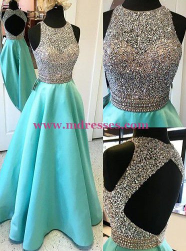 A-Line Beaded Long Wedding Party Prom Evening Formal Dresses 51