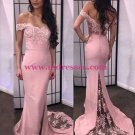 Mermaid Off-the-Shoulder Pink Lace Long Wedding Party Prom Evening Formal Dresses 53