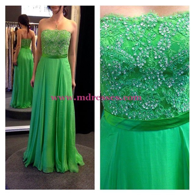 Green Lace Chiffon Long Wedding Party Prom Evening Formal Dresses 55