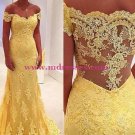 Yellow Lace Off-the-Shoulder Long Wedding Party Prom Evening Formal Dresses 61