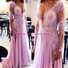 Sheath Lace Long Sleeves Lilac Wedding Party Prom Evening Formal Dresses 71