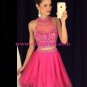 Two Pieces Hot Pink Beaded Prom Evening Formal Dresses 84