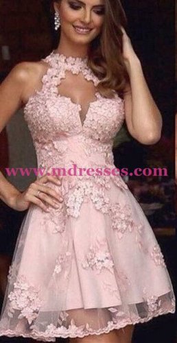 A-Line Short Pink Lace Prom Evening Cocktail Homecoming Dresses 85