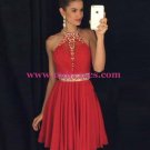 A-Line Short Beaded Chiffon Red Prom Evening Cocktail Homecoming Dresses 86
