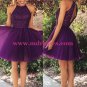 A-Line Short Beaded Purple Prom Evening Bridesmaid Cocktail Homecoming Dresses 90