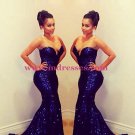 Sexy Sweetheart Long Blue Sequins Prom Evening Formal Dresses 92