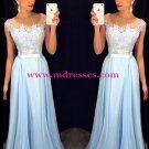 Long Blue Lace Chiffon See Through Prom Evening Formal Dresses 97