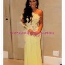 One Sleeve Long Yellow Lace Appliques See Through Prom Evening Formal Dresses 100