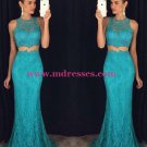 Trumpet/Mermaid Two Pieces Long Blue Lace Prom Evening Formal Dresses 103