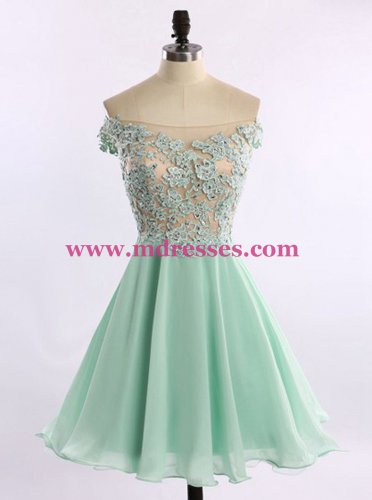A-Line Off-the-Shoulder Chiffon Lace Appliques Prom Evening Homecoming Cocktail Dresses 120