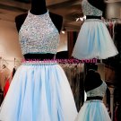 Beaded Two Pieces Short Blue Prom Evening Homecoming Cocktail Dresses 124
