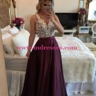 A-Line Straps Sleeveless See Through Back Lace Long Prom Evening Formal Dresses 131