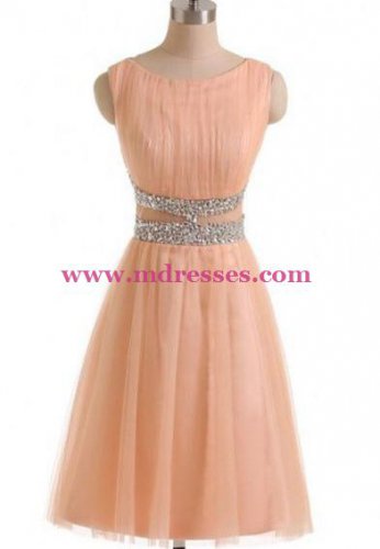 Short Pink Beaded Sleeveless Bridesmaid Prom Dresses Evening Gowns 132