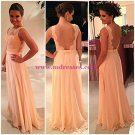 A-Line Chiffon Lace See Through Back Long Prom Evening Formal Dresses 133
