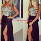 Grape Purple Sequins Chiffon Split Long Prom Evening Formal Dresses 134