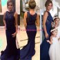 Navy Blue Mermaid Lace Appliques Top Long Prom Evening Formal Dresses 136