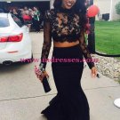 Black Two Pieces Long Sleeves Lace Top Long Prom Evening Formal Dresses 137