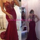 Sexy Mermaid Red Lace Long See Through Prom Evening Formal Dresses 141