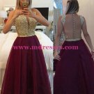 Gold Purple Beaded Appliques Top See Through Back Long Prom Evening Formal Dresses 158