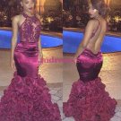 Sexy Long Purple Backless Lace Top Mermaid Prom Evening Formal Dresses 163