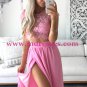 Two Pieces Lace See Through Top Chiffon Pink Prom Evening Formal Dresses 164